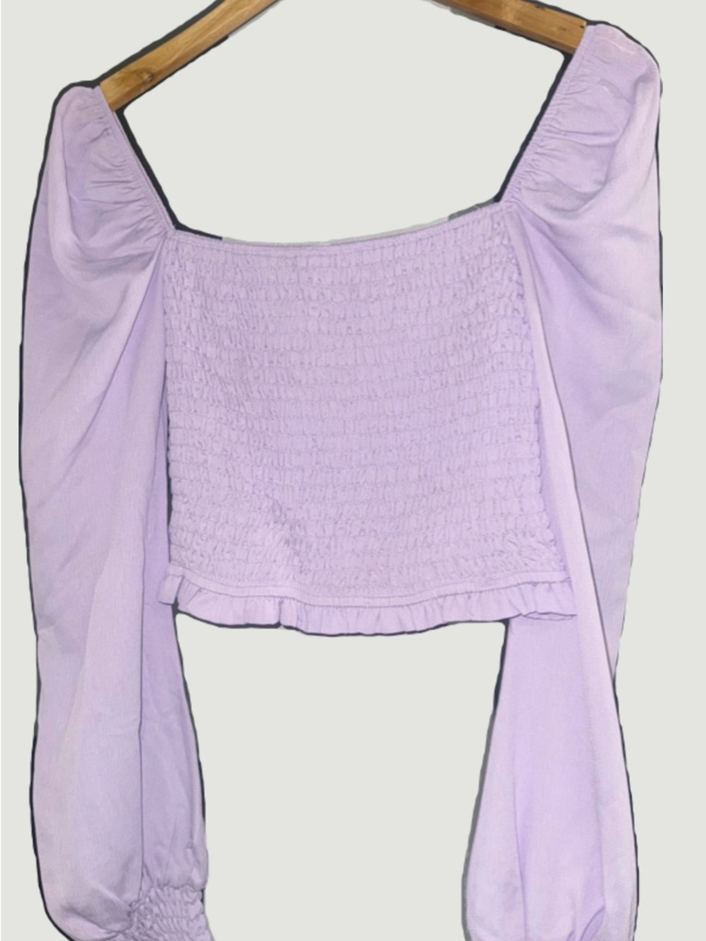 superdown Lavender Smocked Square-Neck Crop Top
